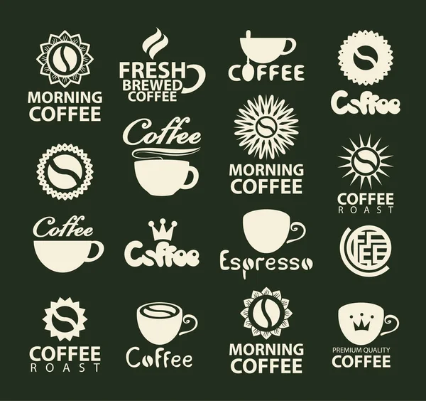 Conjunto de logotipos vetoriais, xícara de café e design de grãos de café — Vetor de Stock