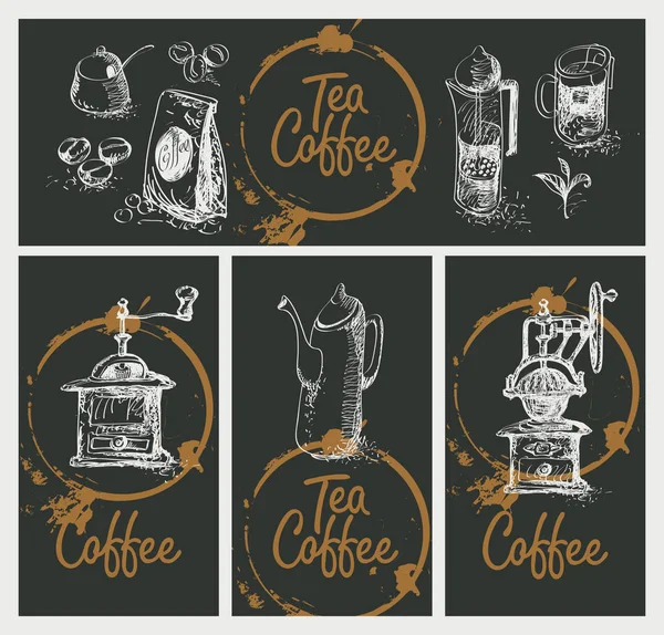 Set of design elements on the tea and coffee theme — Stok Vektör