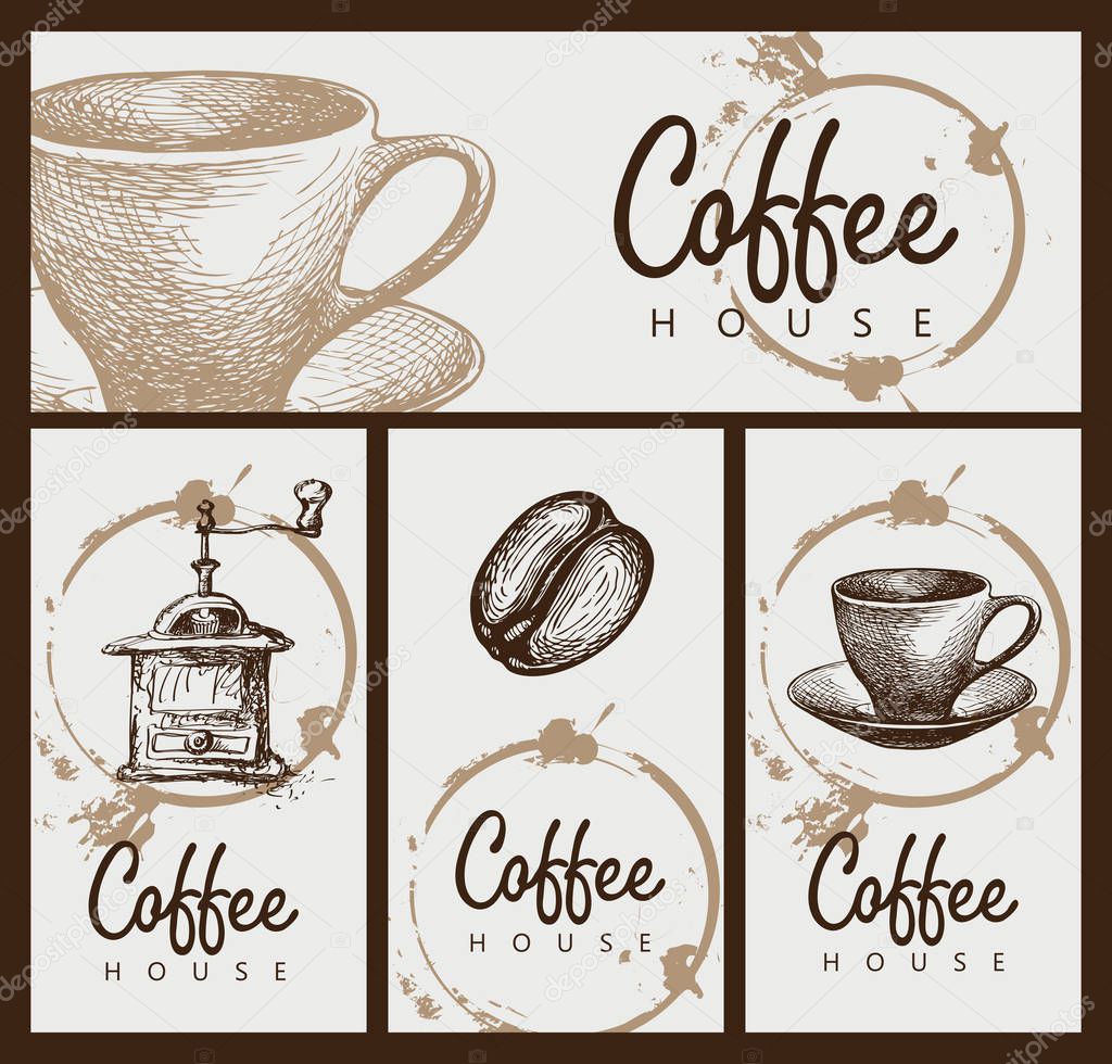 Set of design elements on the theme of coffee house