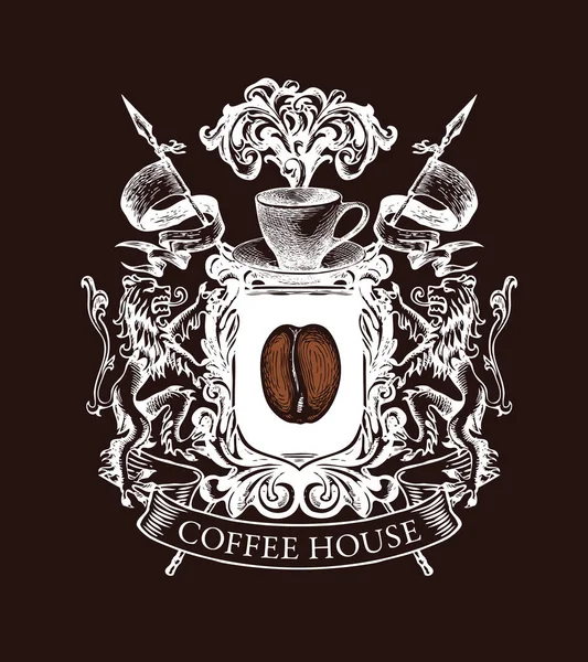 Medieval coat of arms for coffee house, chalk drawing — Stok Vektör