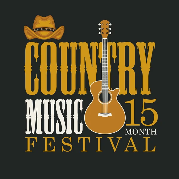 Poster del festival di musica country con chitarra e cappello — Vettoriale Stock