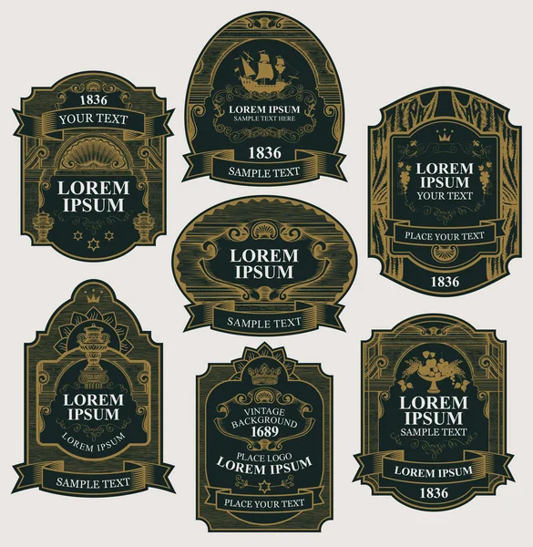 Vector set of black and gold vintage labels — Stock Vector