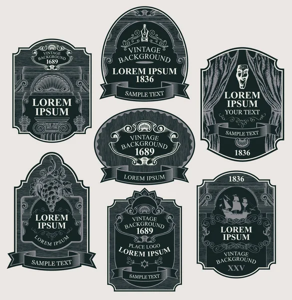 Vector conjunto de etiquetas vintage en marcos figurados — Vector de stock