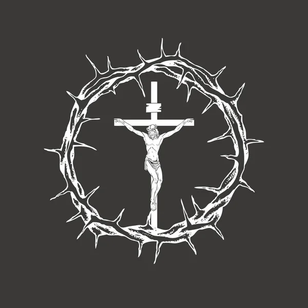 Crucificação de Jesus Cristo dentro da coroa de espinhos — Vetor de Stock