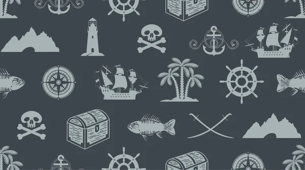 海賊の冒険をテーマにしたシームレスなパターン — ストックベクタ