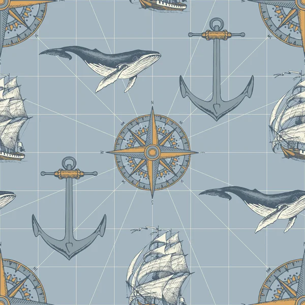 Seamless pattern on the travel theme in vintage style — Stock vektor