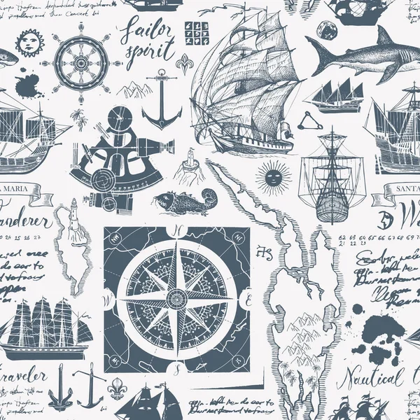 Vintage seamless pattern on the travel theme — 스톡 벡터