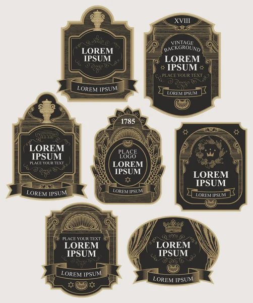 Vector set of black and gold ornate labels — Stok Vektör