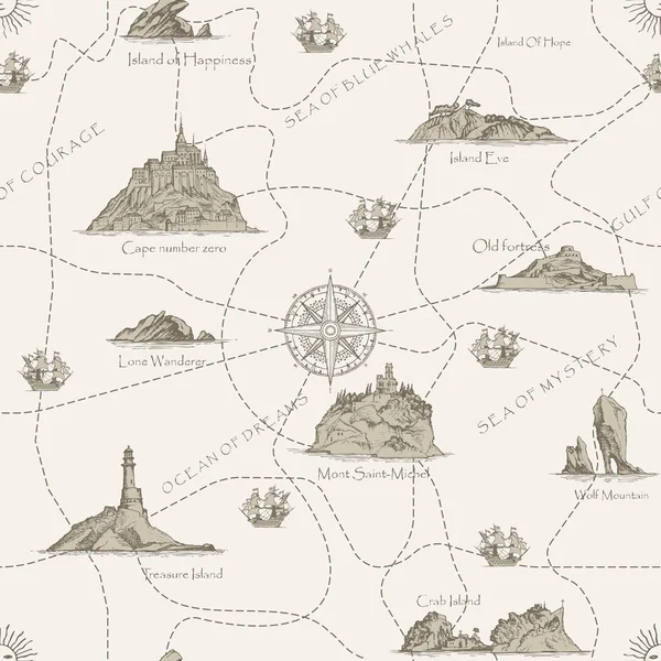 Vintage seamless pattern on the travel theme — 스톡 벡터