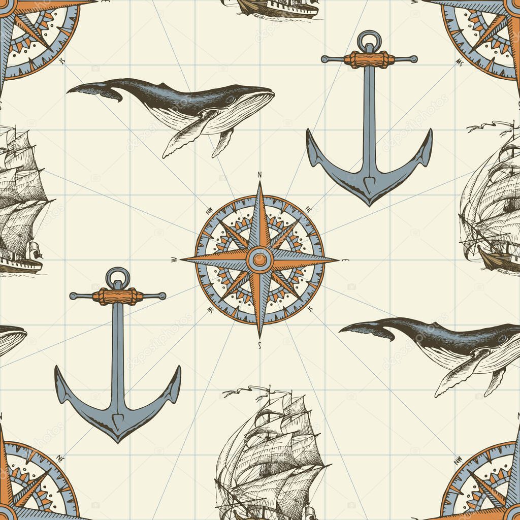 vintage seamless pattern on the theme of travel