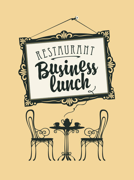 Business lunch menu with picture frame and table for two