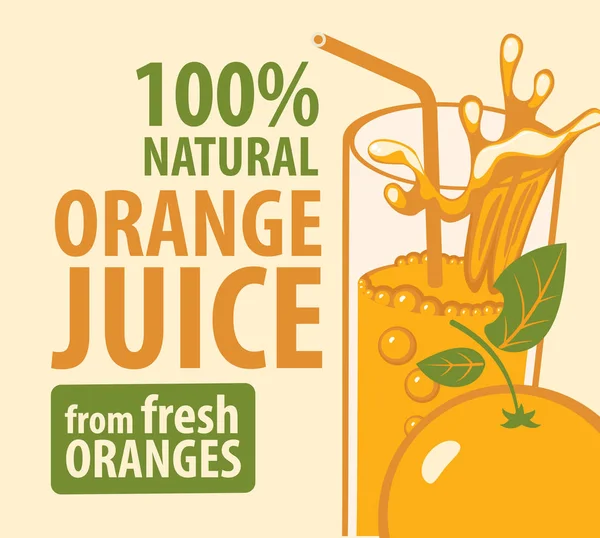 Banner vectorial o etiqueta para el jugo de naranja natural — Vector de stock