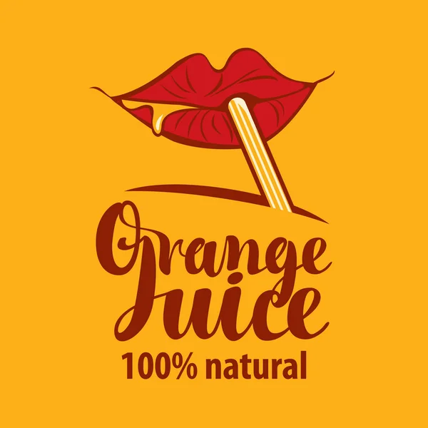 Vector banner for orange juice with lips and straw — Stock Vector