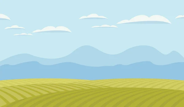 Paysage vectoriel avec des champs verts et des montagnes — Image vectorielle