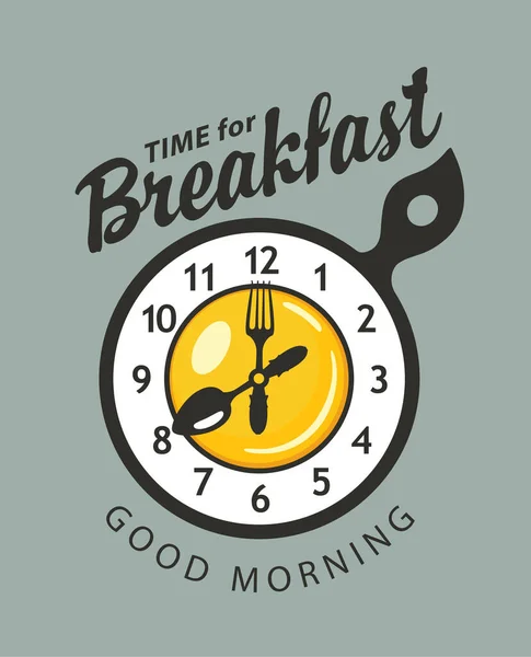 Векторний Банер Тему Часу Сніданку Ретро Стилі Ілюстрація Годинником Вигляді — стоковий вектор