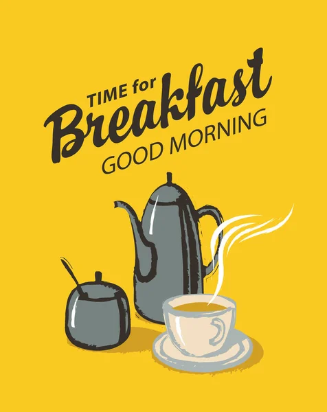 Banner Vectorial Sobre Tema Del Desayuno Ilustración Con Taza Bebida — Archivo Imágenes Vectoriales