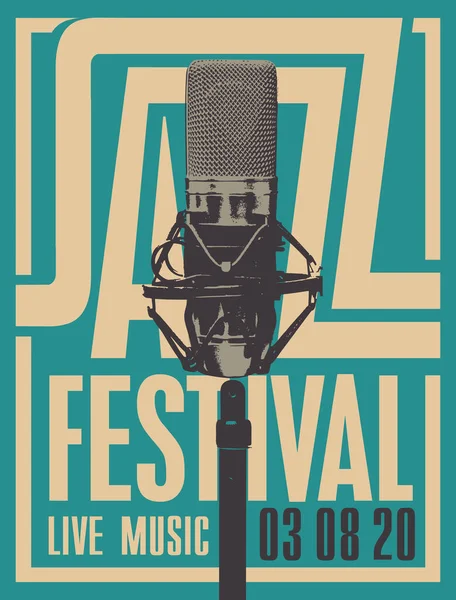 Affiche Vectorielle Pour Festival Jazz Musique Live Avec Microphone Studio — Image vectorielle