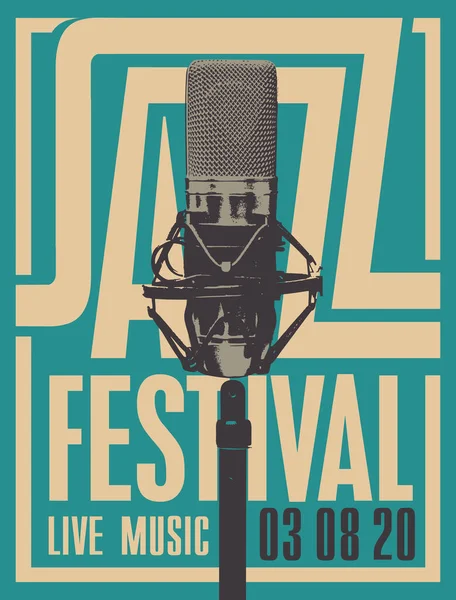 Cartel Vectorial Para Festival Jazz Música Vivo Con Micrófono Estudio — Vector de stock