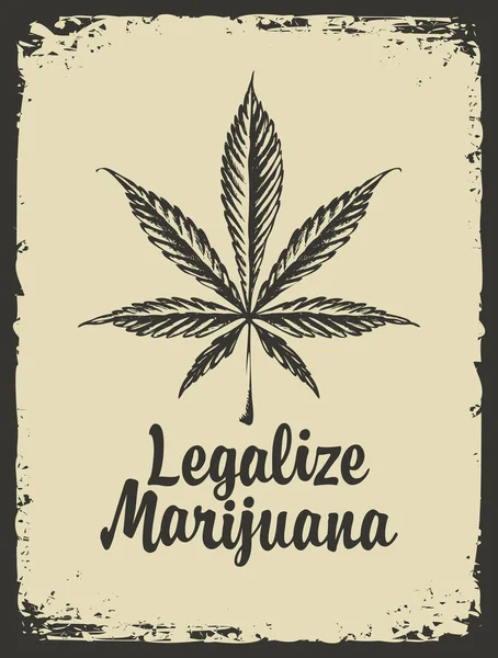 Vektoros Banner Marihuána Legalizálására Illusztráció Cannabis Levéllel Kalligráfiai Felirattal Retro — Stock Vector
