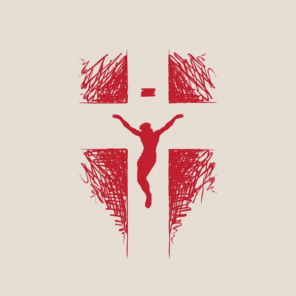 Signo Cruz Abstracta Dibujada Mano Con Una Silueta Jesucristo Crucificado — Archivo Imágenes Vectoriales