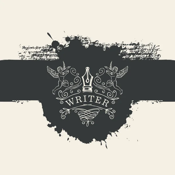 Banner Vectorial Con Viñeta Logotipo Para Escritor Fondo Puntos Negros — Archivo Imágenes Vectoriales