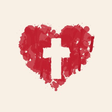The sign of the religious cross in the abstract red heart inside. Love of God, Catholic and Christian symbol. Creative vector illustration. clipart