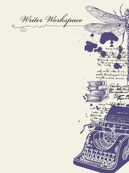 Векторный Баннер Тему Писателей Эскизами Местом Текста Винтажная Иллюстрация Ручной — стоковый вектор