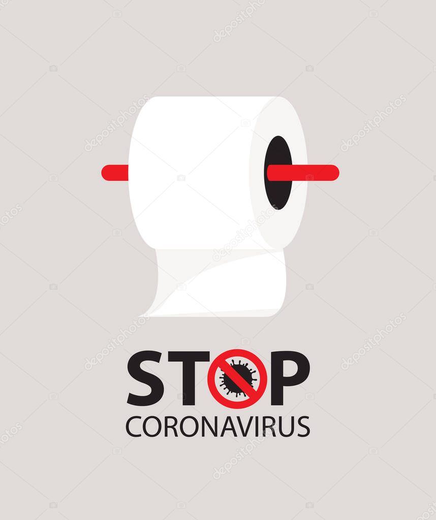 Vector banner with toilet paper roll and prohibit sign. Stop coronavirus concept. No Infection and Stop COVID-19. Global pandemic Coronavirus alert. Dangerous 2019-nCoV Bacteria