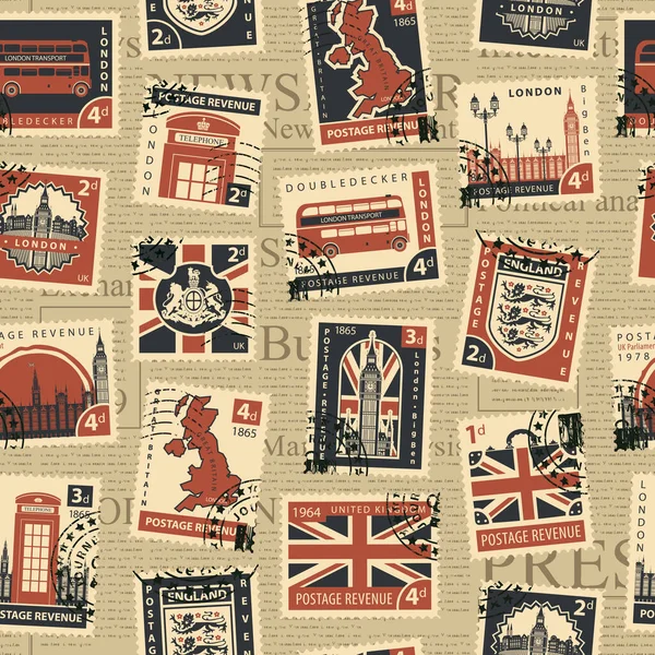 Vector Nahtlose Muster Auf Und London Thema Mit Briefmarken Und — Stockvektor