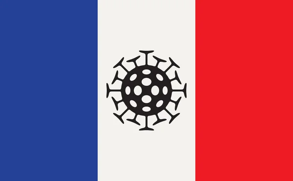 Illustration Vectorielle Drapeau Français Avec Une Cellule Virale Covid Bannière — Image vectorielle