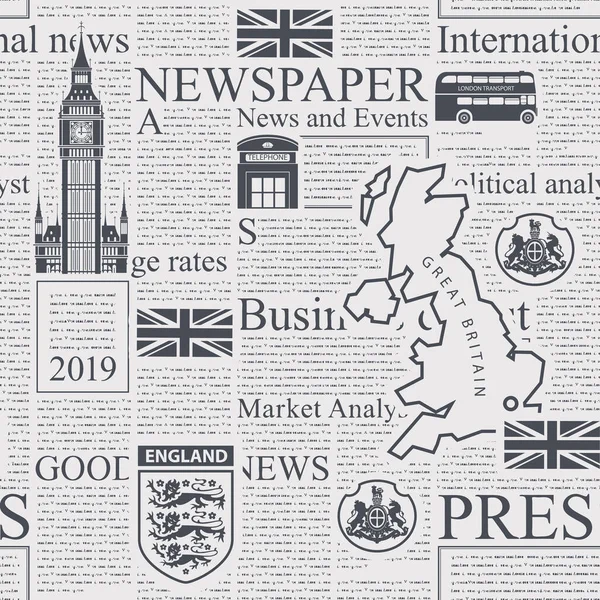 Vector Seamless Pattern London Newspaper Decorative Page Newspaper Magazine Headings — Stock Vector