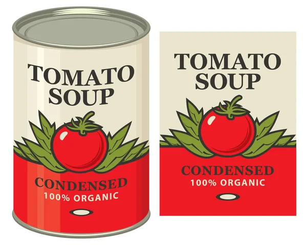 Bannière Vectorielle Pour Soupe Aux Tomates Condensées Illustration Une Étiquette — Image vectorielle