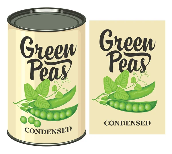 Bannière Vectorielle Pour Petits Pois Verts Conserve Avec Étiquette Boîte — Image vectorielle