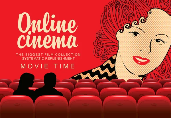 Vector Cartaz Cinema Online Maior Coleção Filmes Casal Cinema Com — Vetor de Stock