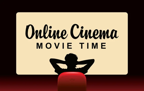 Vector Online Cinema Banner Met Kalligrafische Inscriptie Een Man Een — Stockvector