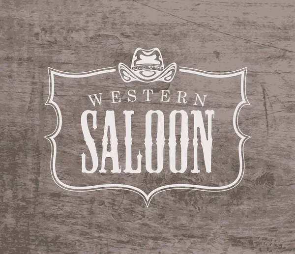 Vector Banner Western Saloon Cowboy Hat Wooden Background Decorative Illustration — Stock Vector