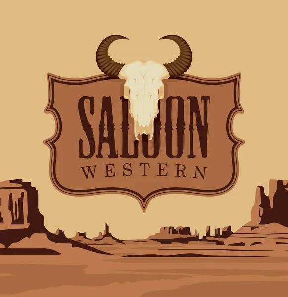 Bannière Vectorielle Avec Logo Saloon Occidental Crâne Taureau Sur Fond — Image vectorielle