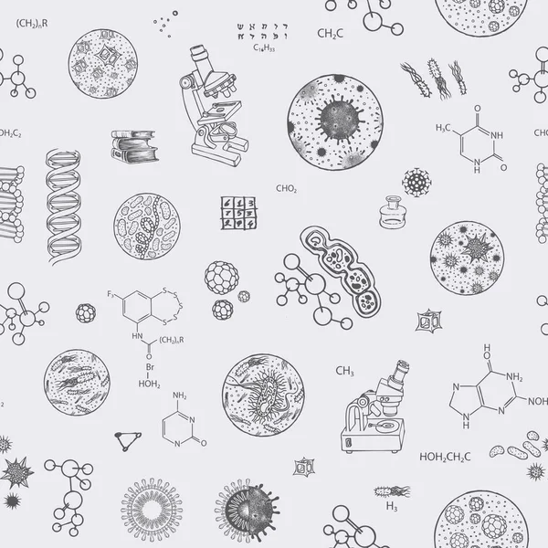 Vector Naadloos Patroon Het Thema Van Chemie Biologie Geneeskunde Genetica — Stockvector