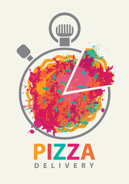 Векторный Баннер Тему Доставки Пиццы Декоративная Иллюстрация Секундомером Абстрактным Изображением — стоковый вектор