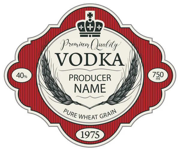 Etiqueta Vetorial Ornamentada Para Vodka Uma Moldura Encaracolada Com Espigas —  Vetores de Stock