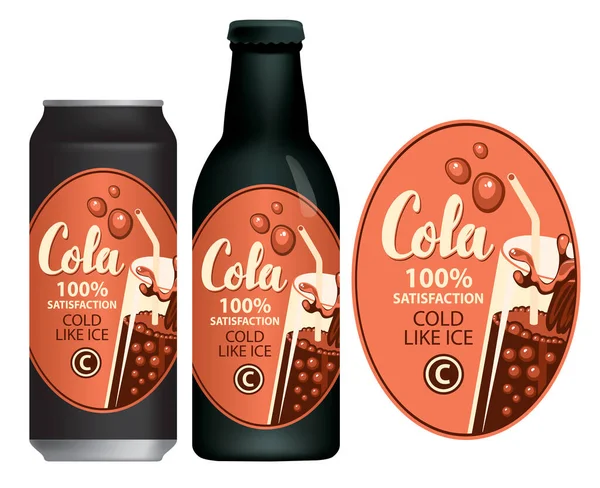 Étiquette Vectorielle Pour Cola Sur Une Boîte Aluminium Une Bouteille — Image vectorielle