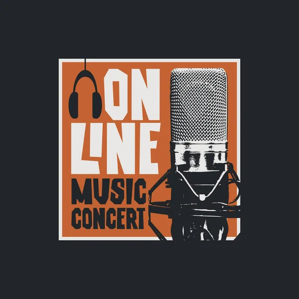 Bannière Vectorielle Pour Concert Musique Ligne Avec Microphone Studio Écouteurs — Image vectorielle