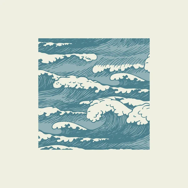Vector Banner Hand Drawn Waves Retro Style Decorative Illustration Sea — Stock Vector