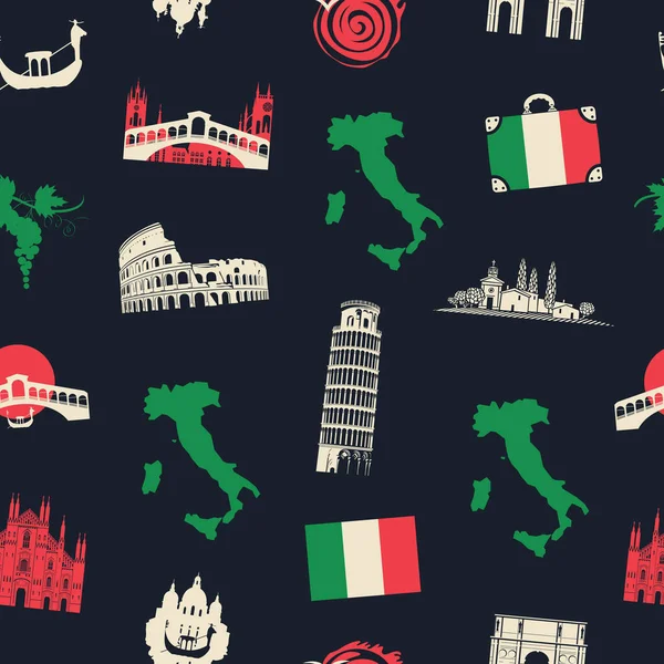 Motif Vectoriel Sans Couture Sur Thème Italie Avec Des Monuments — Image vectorielle