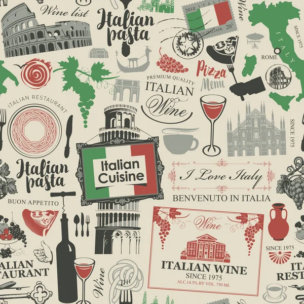 Vector Abstract Seamless Pattern Theme Italy Italian Cuisine Colors Italian Royalty Free Stock Vectors