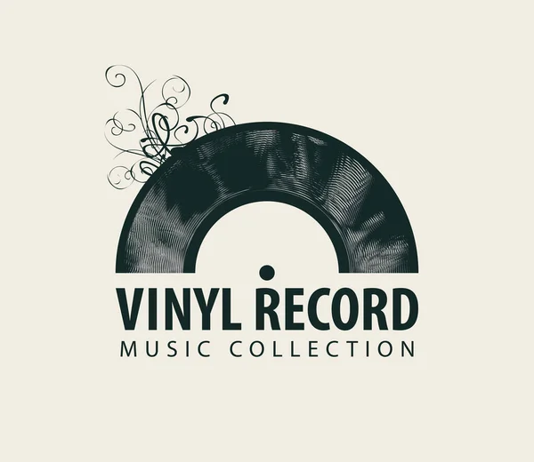Siyah Plak Plağı Vinil Plak Müzik Koleksiyonuyla Retro Tarzında Vektör — Stok Vektör