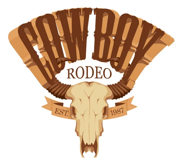 Emblema Vetor Para Show Rodeio Vaqueiro Ilustração Decorativa Com Crânio — Vetor de Stock