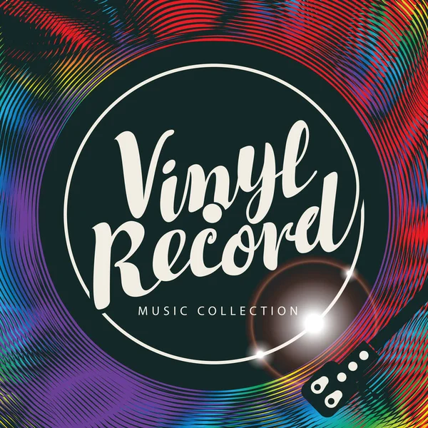 Vector Music Banner Multicolored Streaks Vibrant Vinyl Record Record Player — Stock Vector