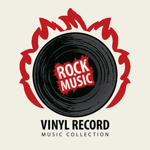 Bannière Vectorielle Pour Musique Rock Avec Disque Vinyle Noir Sur — Image vectorielle