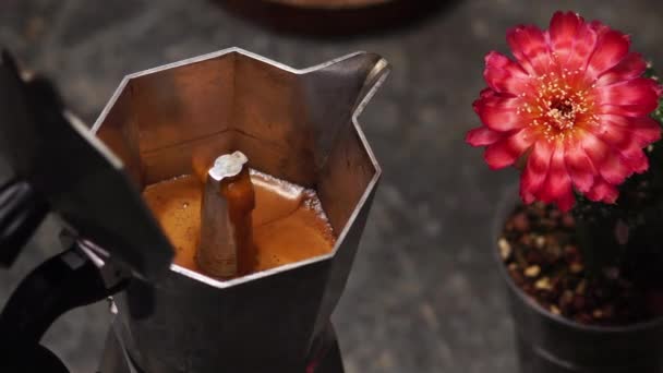 Moka Pot Кофе Кофе Пивоварения Итальянского Кофе Maker Moka Горшок — стоковое видео